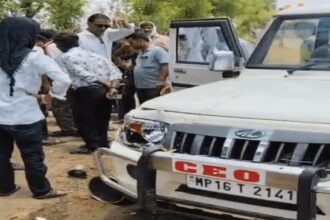 जनपद CEO की सरकारी गाड़ी ने मारी चाट के ठेले में टक्कर